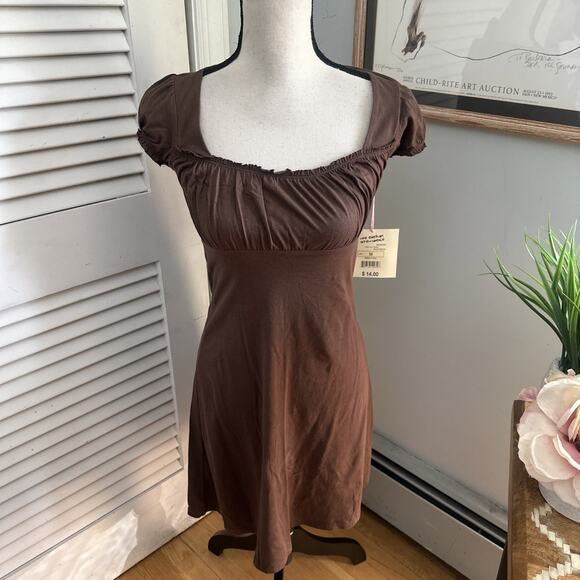 LEI X TAYLOR SWIFT Womens Dress Medium Brown Jersey Babydoll Milkmaid Casual - Picture 1 of 11